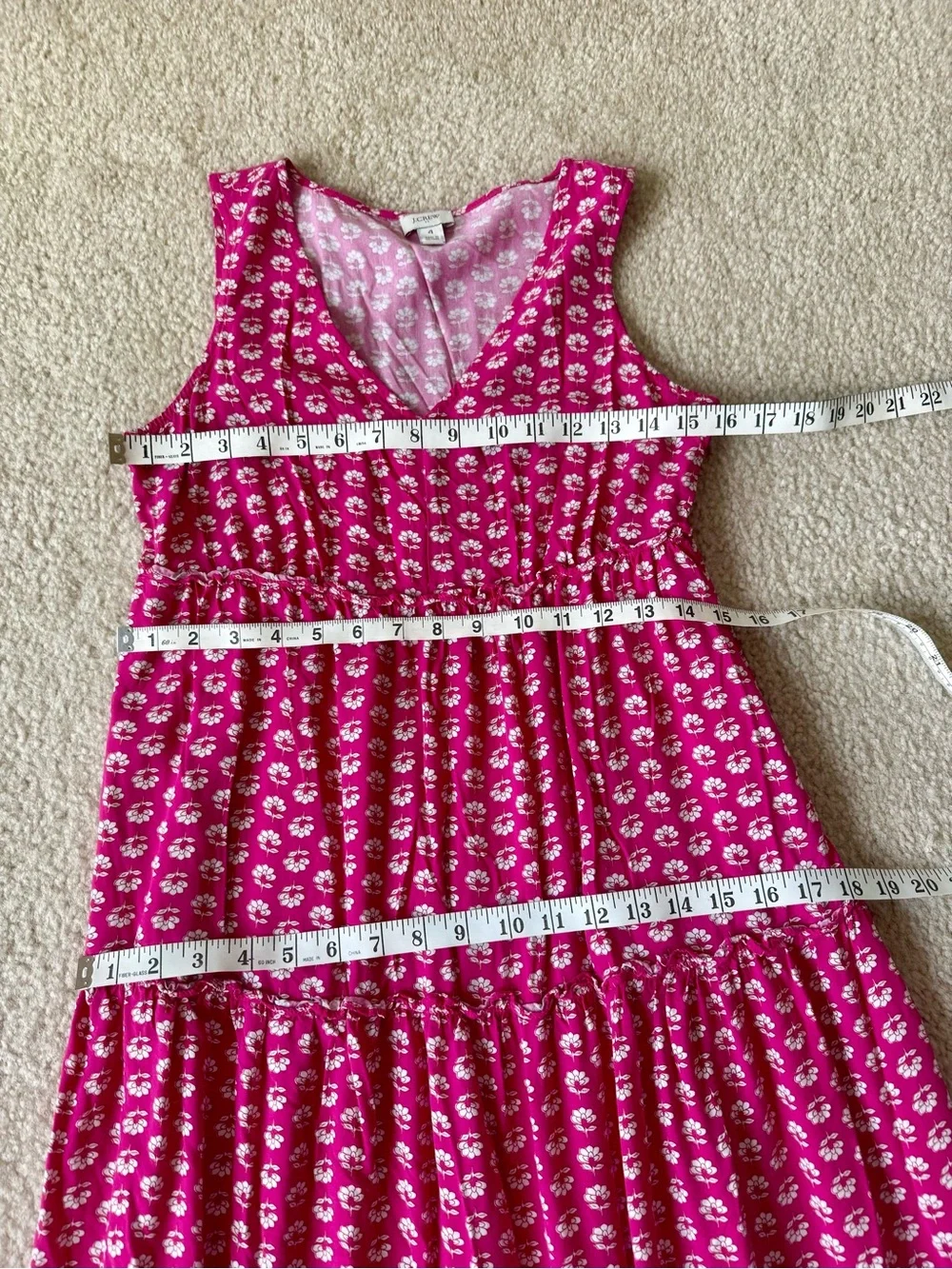 J. CREW Sleeveless Pink Floral Tiered Summer Midi Dress—SZ. 4